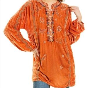 Johnny Was Tunic Orange Embroidered Long Sleeve Blouse-Size Small.